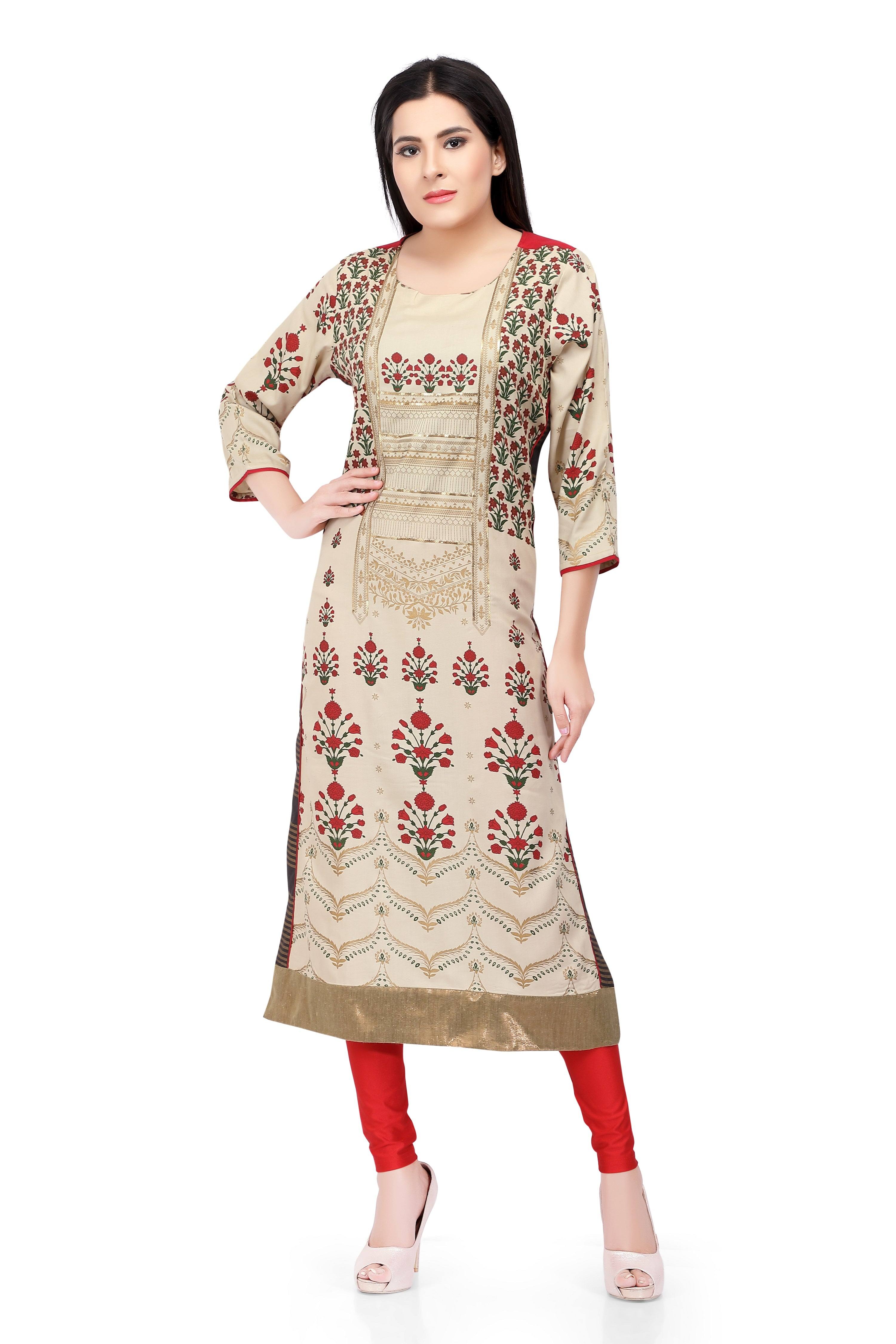 Readymade Brown Sabhyata Cotton Viscose Printed Kurti | Tunic kurti online  – Ria Fashions